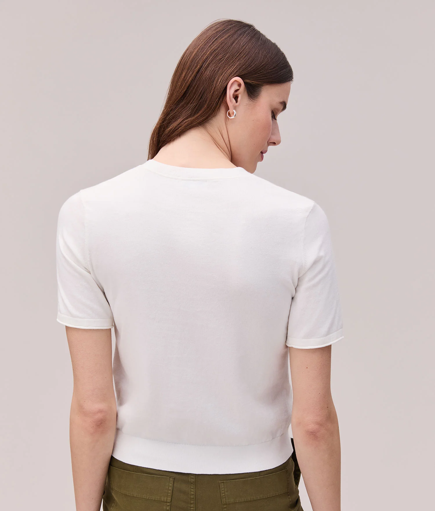 Womens Washable Cotton Silk Tee - Cotton Sweater Knit - Coconut Milk - Image 2