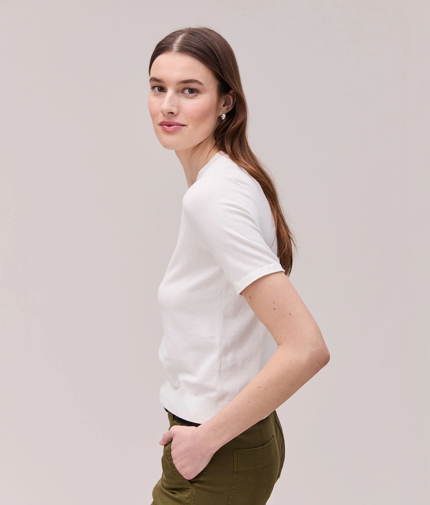 Womens Washable Cotton Silk Tee - Cotton Sweater Knit - Coconut Milk - Image 3